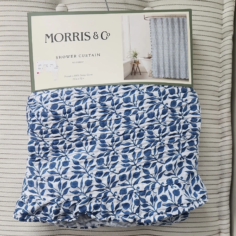 Morris & Co Blue Rosehip Shower Curtain